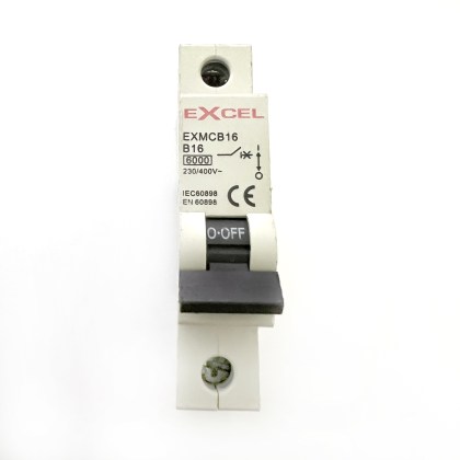 Excel EXMCB16 Black Toggle B16 16A 16 Amp MCB Circuit Breaker Type B